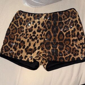 SHEIN Leopard Sequin High Waist Shorts